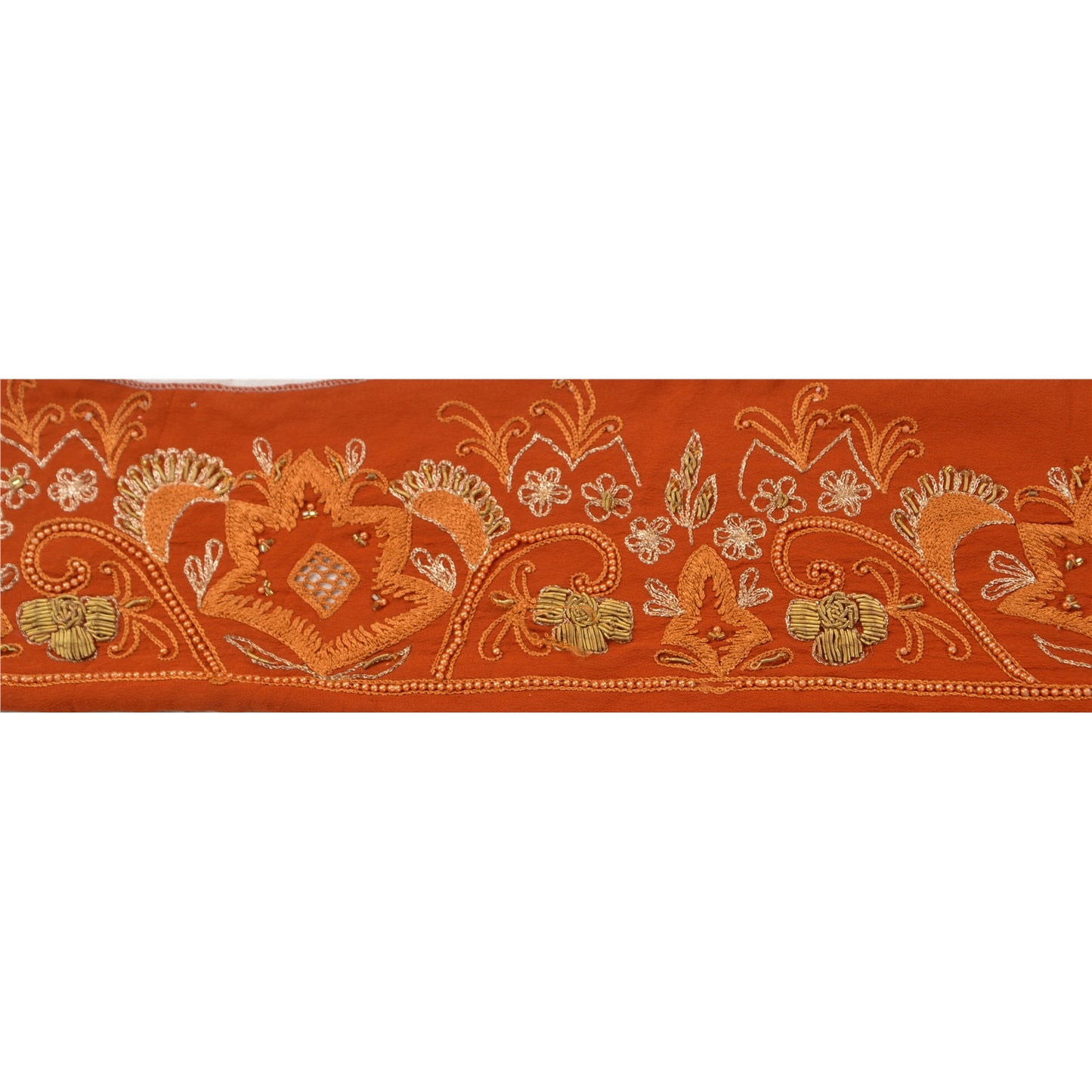 SANSKRITI VINTAGE Border Hand Beaded 1 YD Indian Trim Sewing Orange Lace
