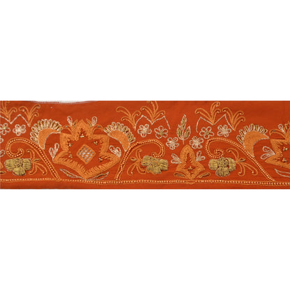 SANSKRITI VINTAGE Border Hand Beaded 1 YD Indian Trim Sewing Orange Lace