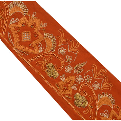 SANSKRITI VINTAGE Border Hand Beaded 1 YD Indian Trim Sewing Orange Lace