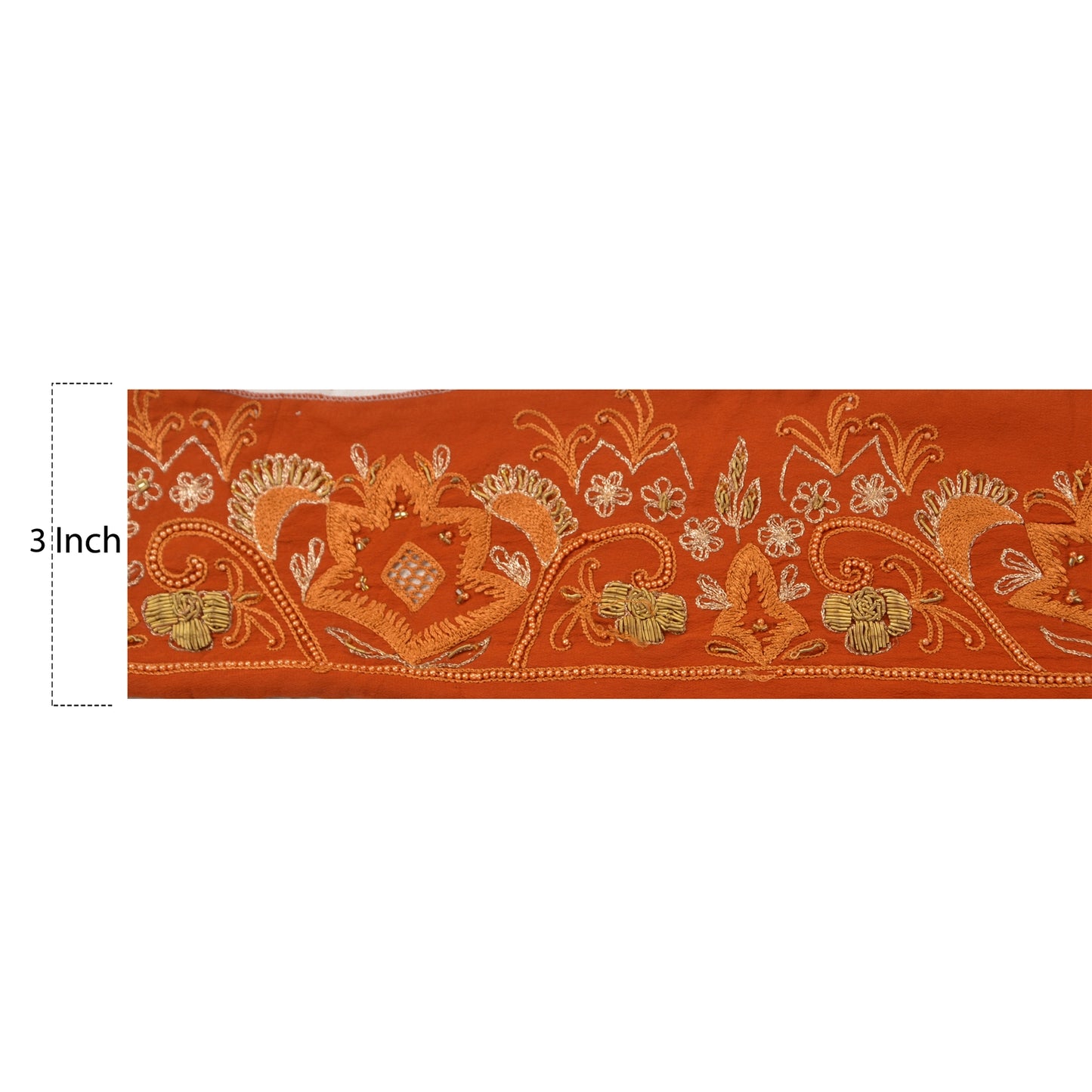 SANSKRITI VINTAGE Border Hand Beaded 1 YD Indian Trim Sewing Orange Lace