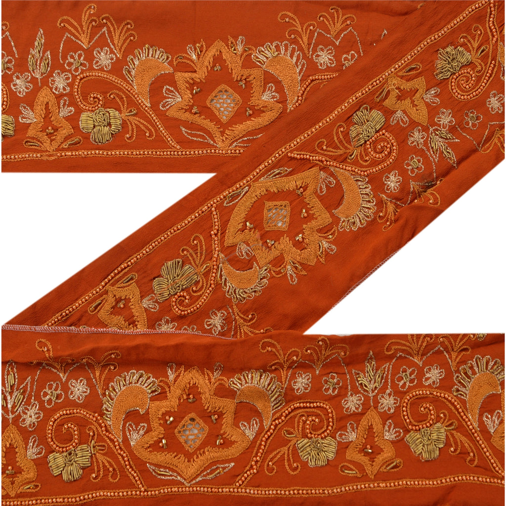 SANSKRITI VINTAGE Border Hand Beaded 1 YD Indian Trim Sewing Orange Lace