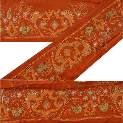 SANSKRITI VINTAGE Border Hand Beaded 1 YD Indian Trim Sewing Orange Lace