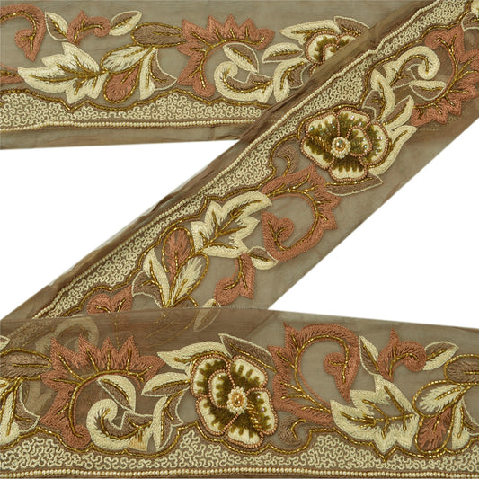 SANSKRITI VINTAGE Border Hand Beaded 1 YD Indian Trim Sewing Green Décor Lace