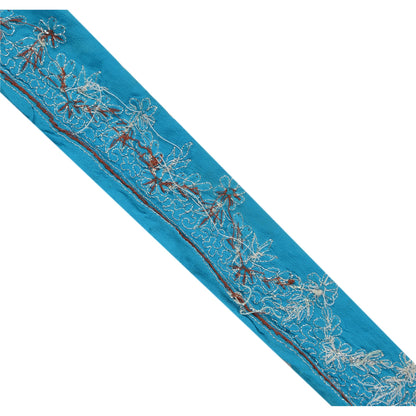 Sanskriti Vintage Sari Border Hand Beaded 1Yd Indian Trim Dã©Cor Ribbon Blue Lace