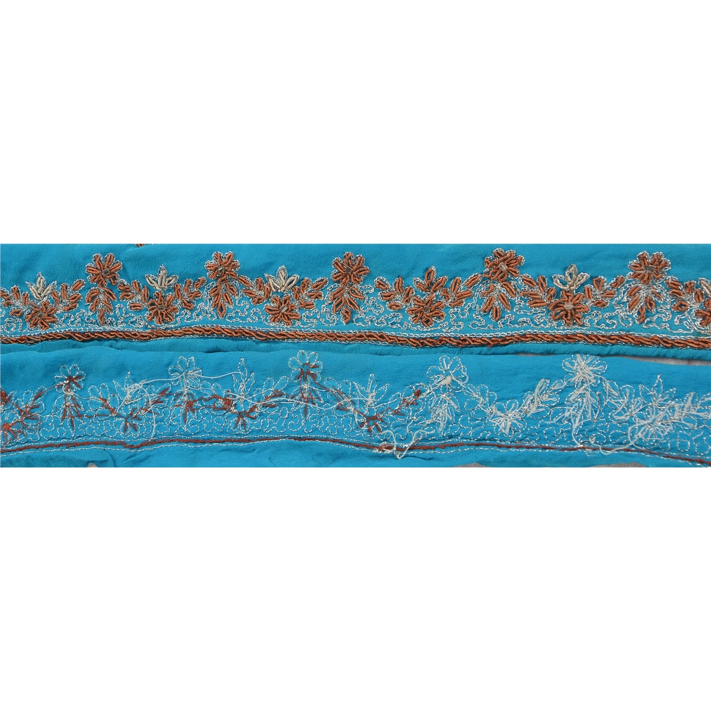 Sanskriti Vintage Sari Border Hand Beaded 1Yd Indian Trim Dã©Cor Ribbon Blue Lace