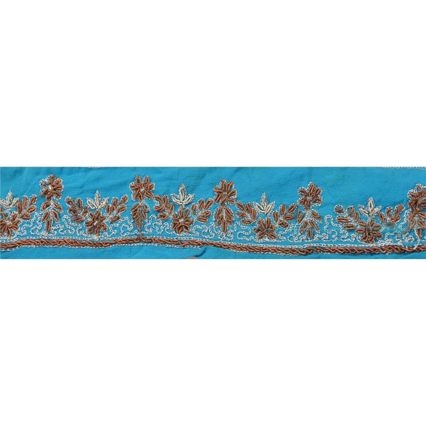 Sanskriti Vintage Sari Border Hand Beaded 1Yd Indian Trim Dã©Cor Ribbon Blue Lace
