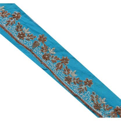 Sanskriti Vintage Sari Border Hand Beaded 1Yd Indian Trim Dã©Cor Ribbon Blue Lace