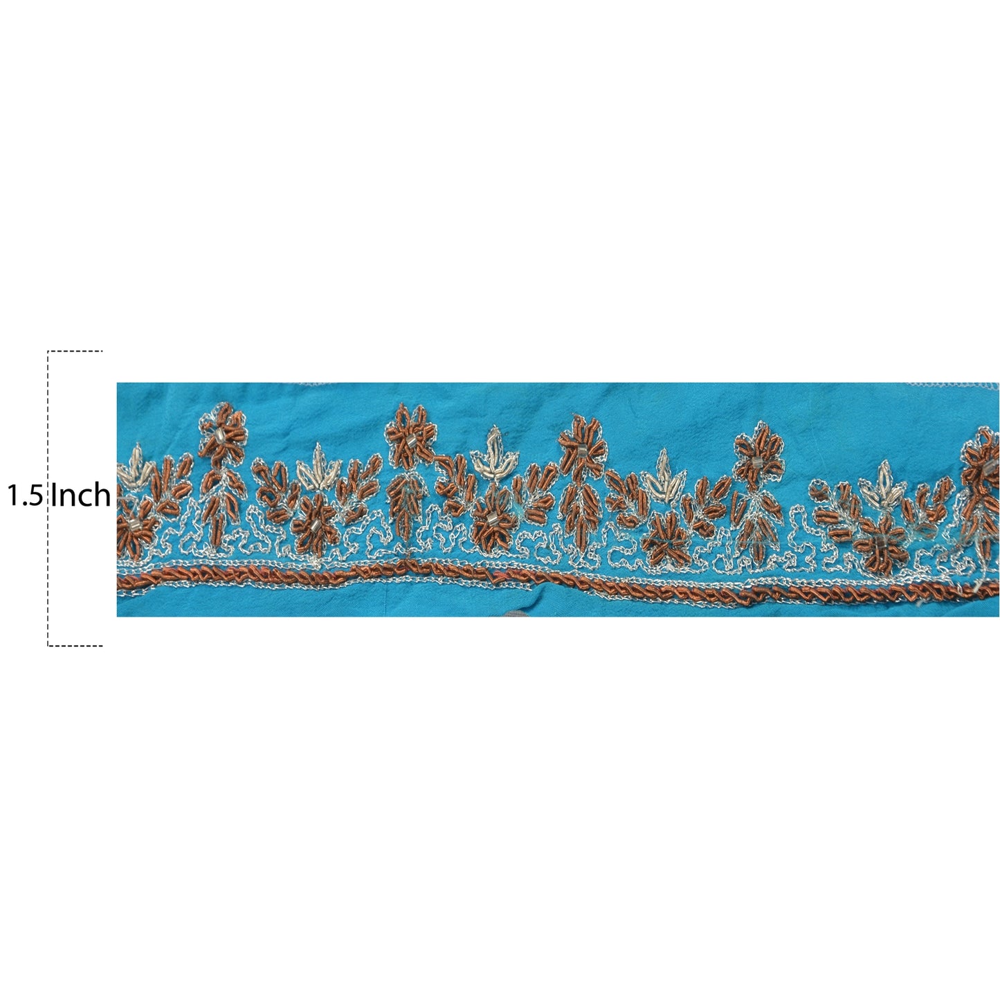 Sanskriti Vintage Sari Border Hand Beaded 1Yd Indian Trim Dã©Cor Ribbon Blue Lace