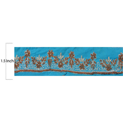 Sanskriti Vintage Sari Border Hand Beaded 1Yd Indian Trim Dã©Cor Ribbon Blue Lace