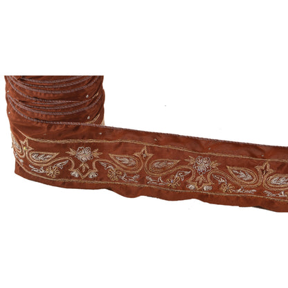 Sanskriti Vintage Sari Border Hand Beaded 1 Yd Indian Trim Sewing Brown Lace