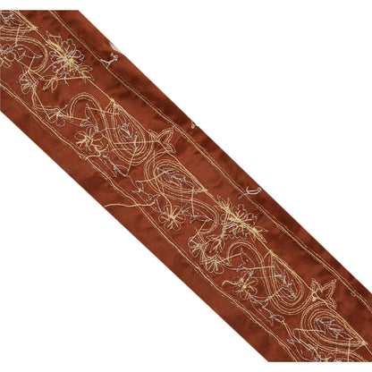 Sanskriti Vintage Sari Border Hand Beaded 1 Yd Indian Trim Sewing Brown Lace