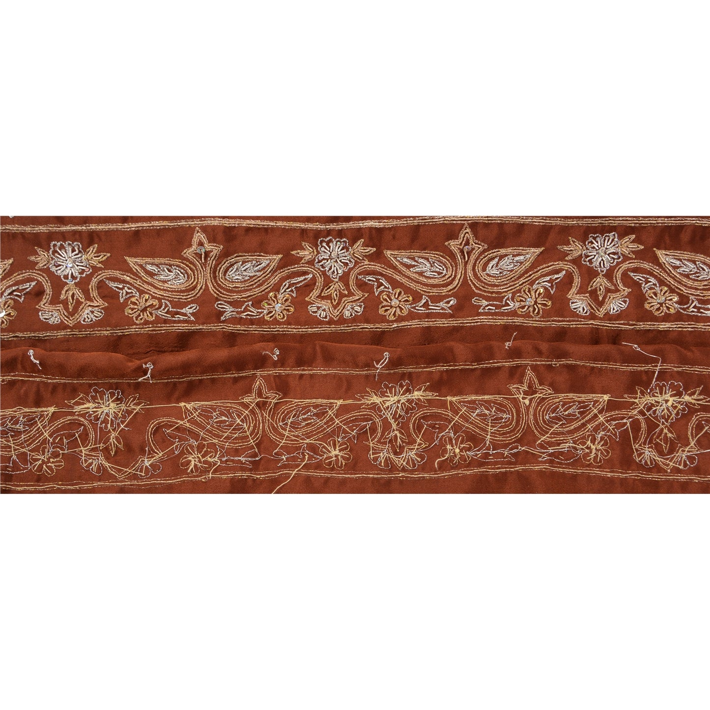 Sanskriti Vintage Sari Border Hand Beaded 1 Yd Indian Trim Sewing Brown Lace