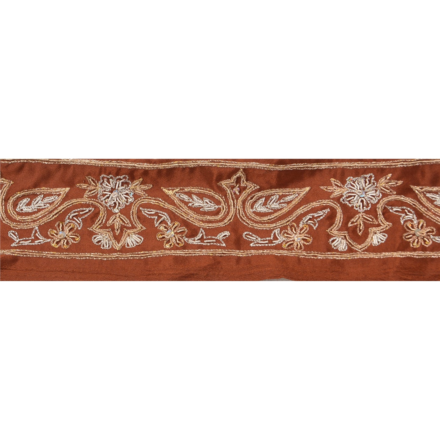 Sanskriti Vintage Sari Border Hand Beaded 1 Yd Indian Trim Sewing Brown Lace
