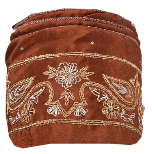 Sanskriti Vintage Sari Border Hand Beaded 1 Yd Indian Trim Sewing Brown Lace