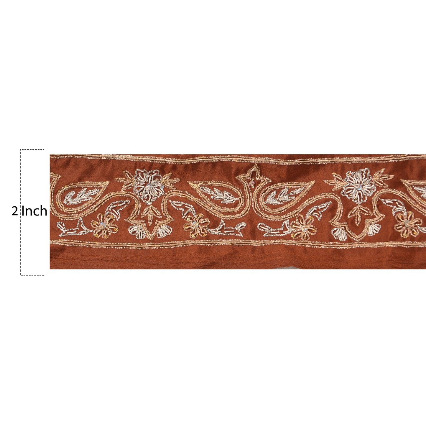 Sanskriti Vintage Sari Border Hand Beaded 1 Yd Indian Trim Sewing Brown Lace