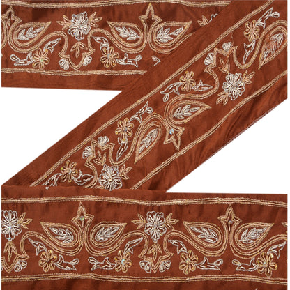 Sanskriti Vintage Sari Border Hand Beaded 1 Yd Indian Trim Sewing Brown Lace