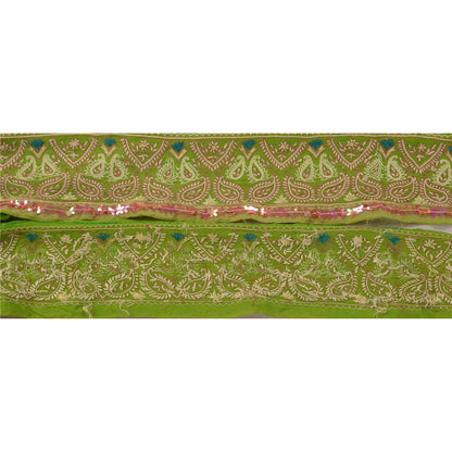 Sanskriti Vintage Sari Border Hand Beaded 1 Yard Trim Sewing Green Decor Lace