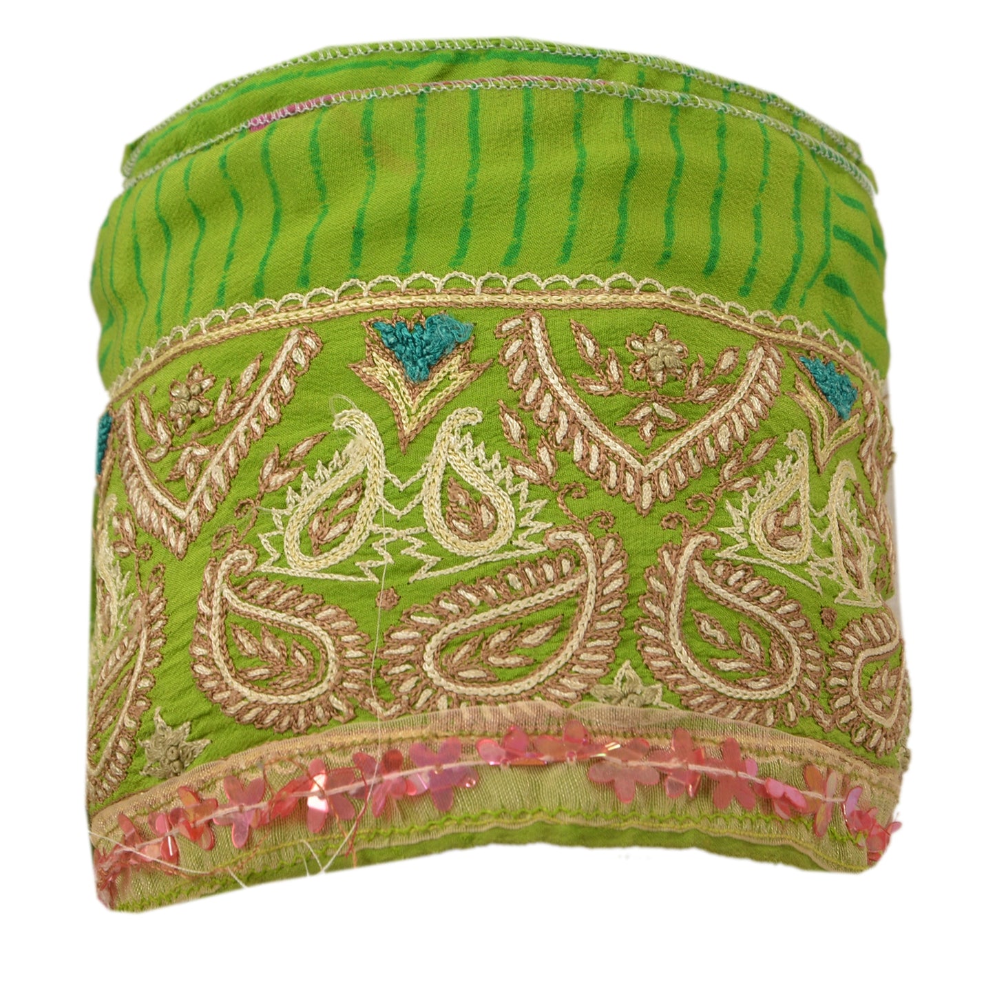 Sanskriti Vintage Sari Border Hand Beaded 1 Yard Trim Sewing Green Decor Lace