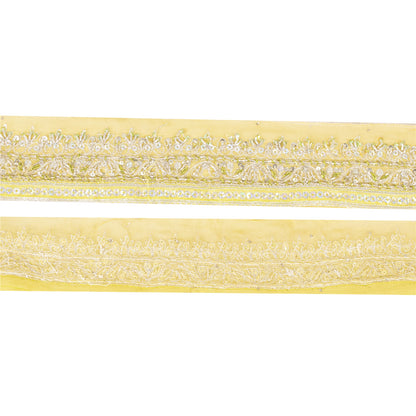 Sanskriti Vintage Border Antique Hand Beaded 1 YD Trim Sewing Green Zardozi Lace