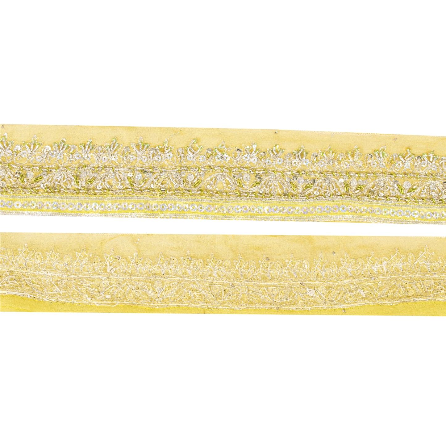 Sanskriti Vintage Border Antique Hand Beaded 1 YD Trim Sewing Green Zardozi Lace