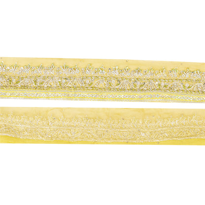 Sanskriti Vintage Border Antique Hand Beaded 1 YD Trim Sewing Green Zardozi Lace