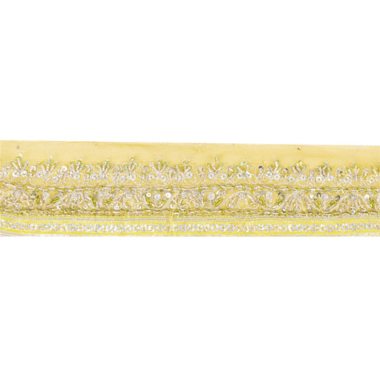 Sanskriti Vintage Border Antique Hand Beaded 1 YD Trim Sewing Green Zardozi Lace