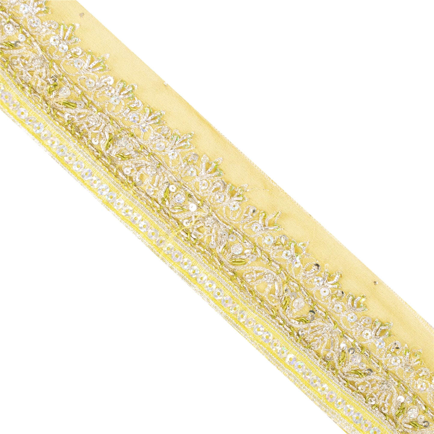 Sanskriti Vintage Border Antique Hand Beaded 1 YD Trim Sewing Green Zardozi Lace