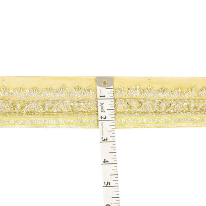 Sanskriti Vintage Border Antique Hand Beaded 1 YD Trim Sewing Green Zardozi Lace