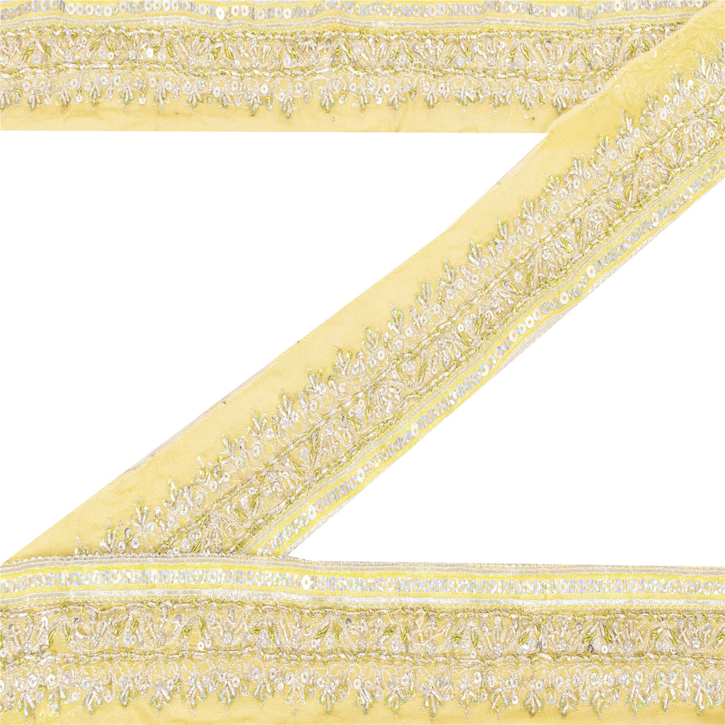 Sanskriti Vintage Border Antique Hand Beaded 1 YD Trim Sewing Green Zardozi Lace