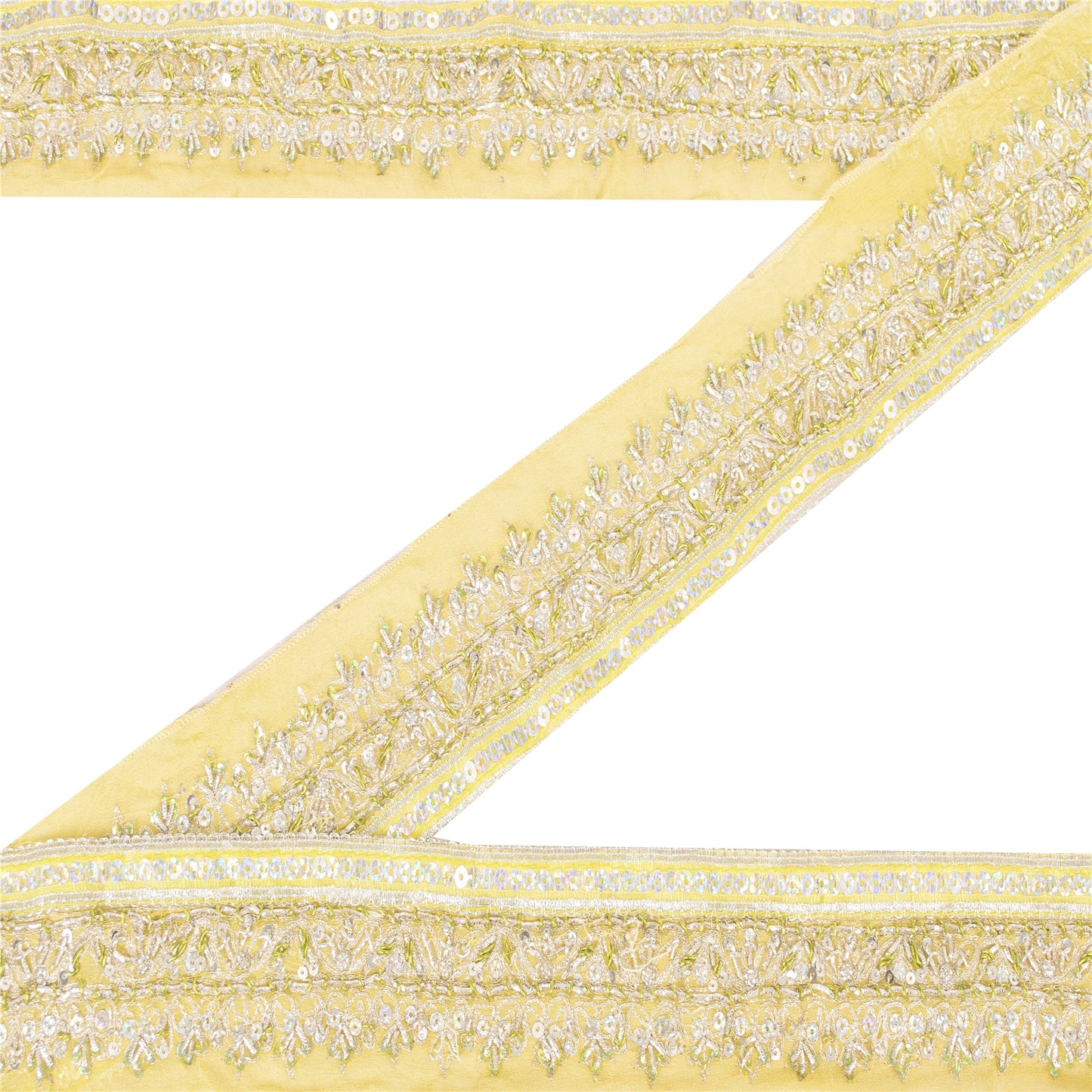 Sanskriti Vintage Border Antique Hand Beaded 1 YD Trim Sewing Green Zardozi Lace