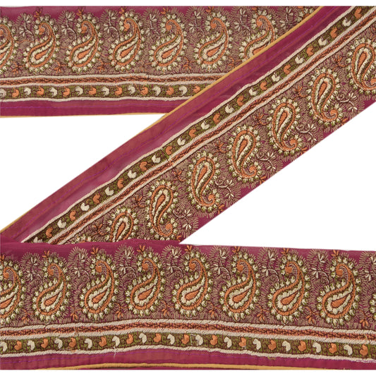 Sanskriti Vintage Border Antique Embroidered 1 YD Trim Sewing Purple Decor Lace