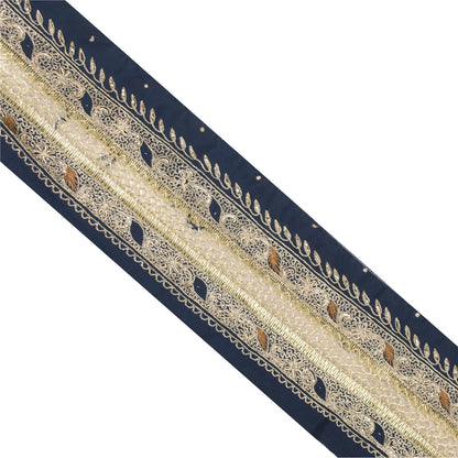 SANSKRITI VINTAGE Border Antique Hand Beaded 1 YD Indian Sewing Blue Zari Lace