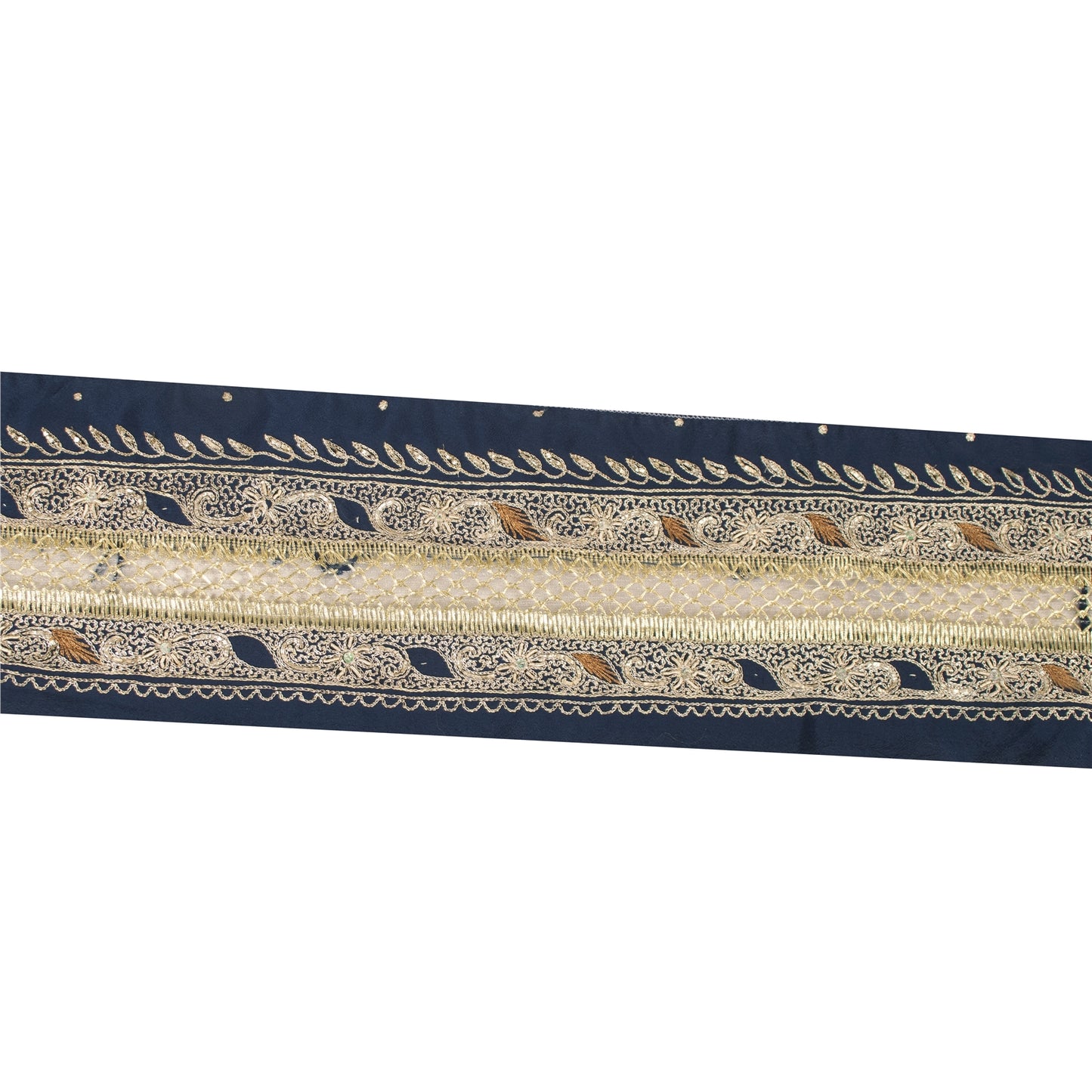 SANSKRITI VINTAGE Border Antique Hand Beaded 1 YD Indian Sewing Blue Zari Lace