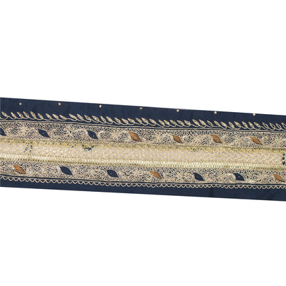 SANSKRITI VINTAGE Border Antique Hand Beaded 1 YD Indian Sewing Blue Zari Lace