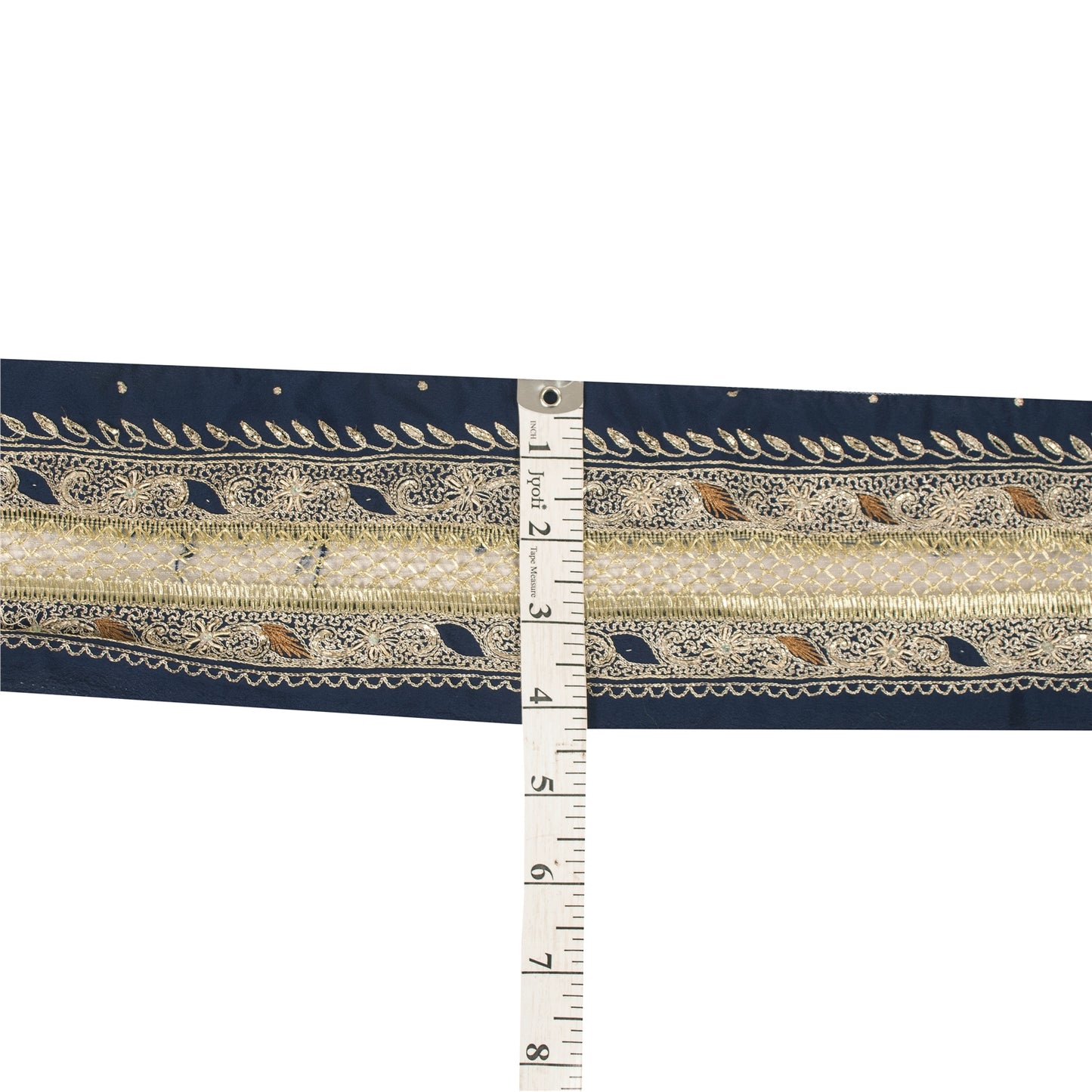 SANSKRITI VINTAGE Border Antique Hand Beaded 1 YD Indian Sewing Blue Zari Lace