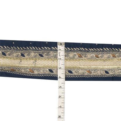SANSKRITI VINTAGE Border Antique Hand Beaded 1 YD Indian Sewing Blue Zari Lace