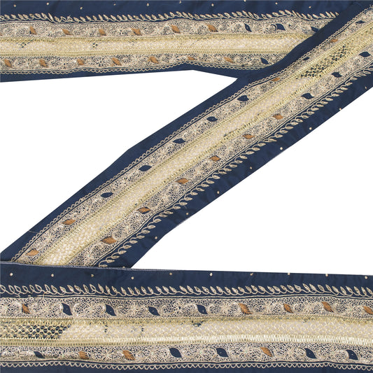 SANSKRITI VINTAGE Border Antique Hand Beaded 1 YD Indian Sewing Blue Zari Lace