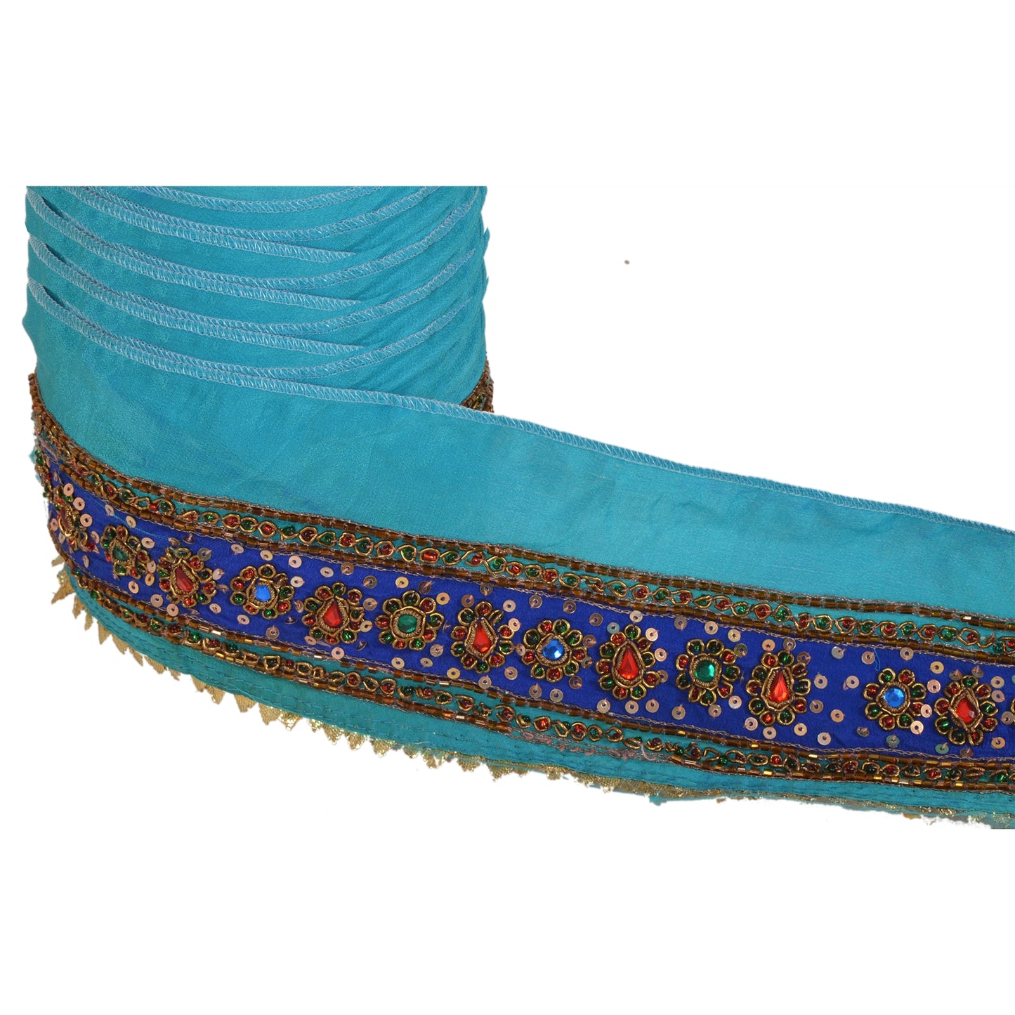 Sanskriti Vintage Sari Border Hand Beaded 1 Yd Trim Craft Blue Rhinestone Lace