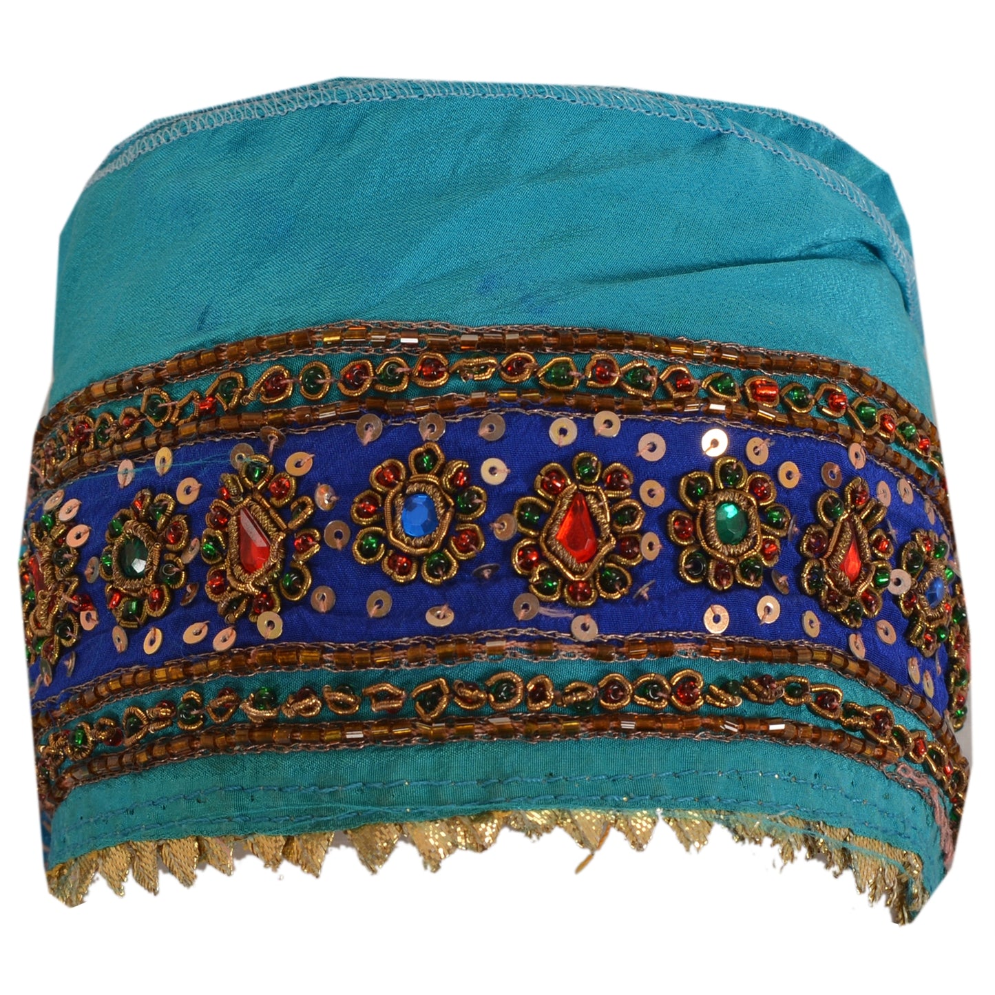 Sanskriti Vintage Sari Border Hand Beaded 1 Yd Trim Craft Blue Rhinestone Lace