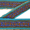 Sanskriti Vintage Sari Border Hand Beaded 1 Yd Trim Craft Blue Rhinestone Lace