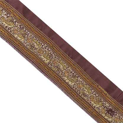 Sanskriti Vintage Border Antique Hand Embroidered 1 YD Trim Ribbon Dark Red Lace