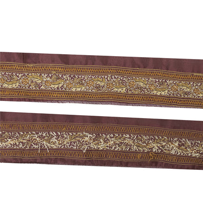 Sanskriti Vintage Border Antique Hand Embroidered 1 YD Trim Ribbon Dark Red Lace