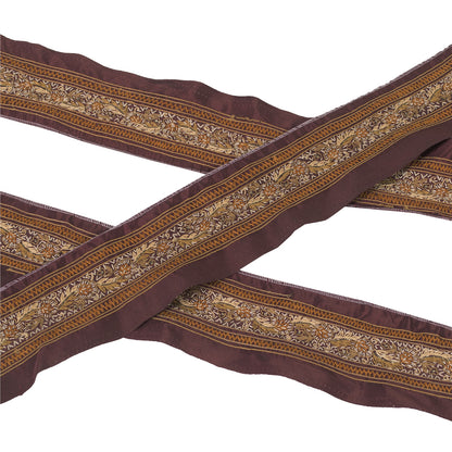 Sanskriti Vintage Border Antique Hand Embroidered 1 YD Trim Ribbon Dark Red Lace