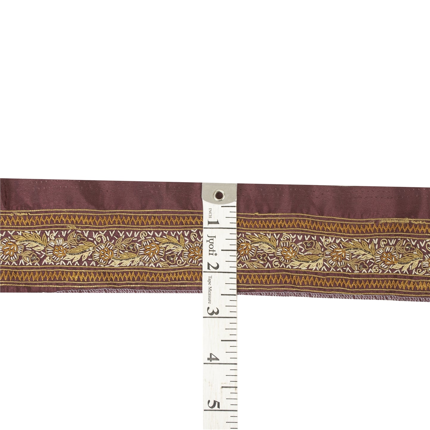 Sanskriti Vintage Border Antique Hand Embroidered 1 YD Trim Ribbon Dark Red Lace