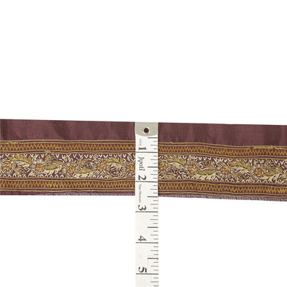 Sanskriti Vintage Border Antique Hand Embroidered 1 YD Trim Ribbon Dark Red Lace