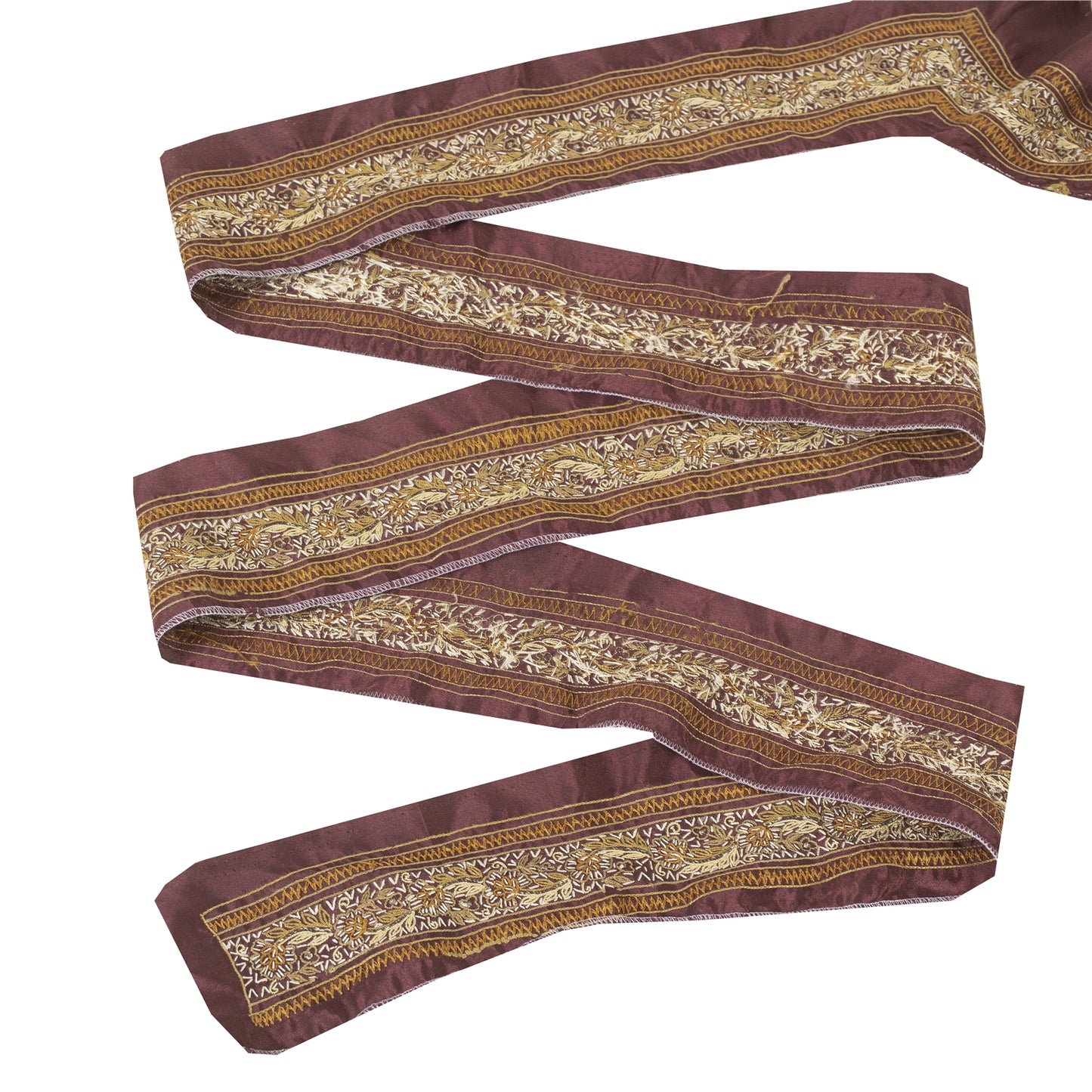 Sanskriti Vintage Border Antique Hand Embroidered 1 YD Trim Ribbon Dark Red Lace