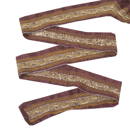 Sanskriti Vintage Border Antique Hand Embroidered 1 YD Trim Ribbon Dark Red Lace