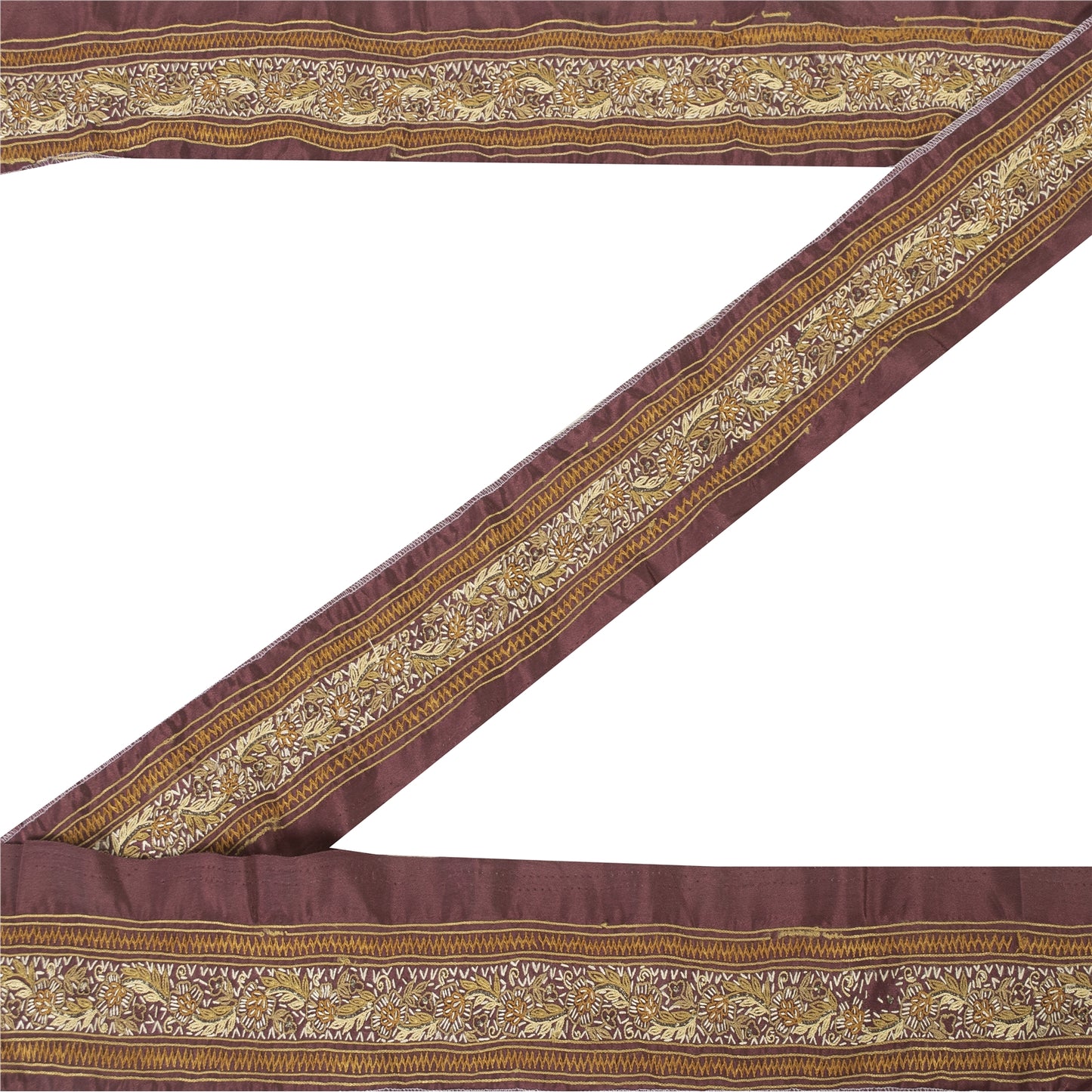 Sanskriti Vintage Border Antique Hand Embroidered 1 YD Trim Ribbon Dark Red Lace