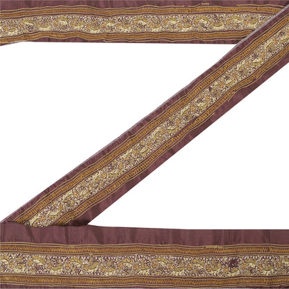 Sanskriti Vintage Border Antique Hand Embroidered 1 YD Trim Ribbon Dark Red Lace