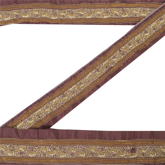 Sanskriti Vintage Border Antique Hand Embroidered 1 YD Trim Ribbon Dark Red Lace